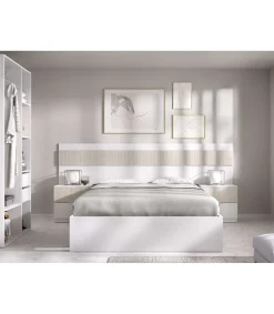 Conjunto cama y dos mesitas Borja acabado blanco/alistonado.
