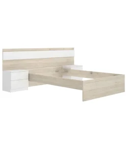 Conjunto cama y dos mesitas Lisa acabado natural/blanco.