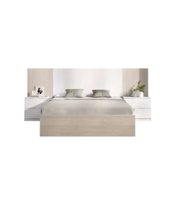 Conjunto cama y dos mesitas Lula acabado blanco/alistonado natural.