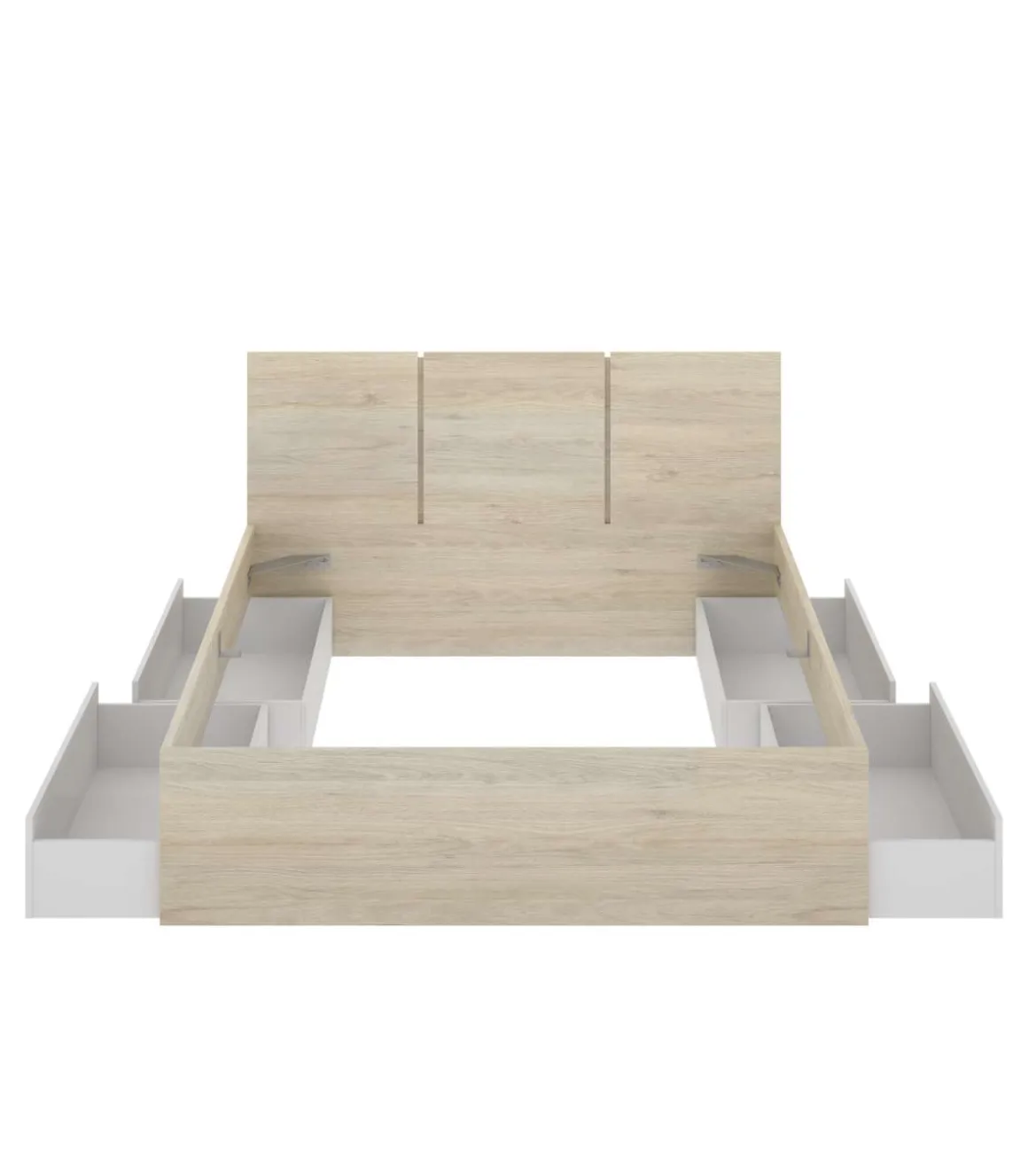 Conjunto de cama matrimonio con cajones y sinfonier Tamara acabado natural/blanco.