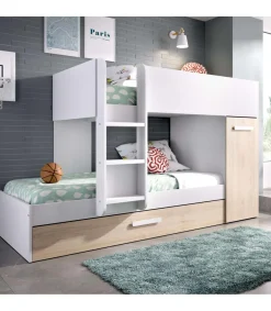 Conjunto de cama tren Orcera en blanco-natural 150 cm(alto)242 cm(ancho)111 cm(largo)