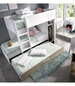 Conjunto de cama tren Orcera en blanco-natural 150 cm(alto)242 cm(ancho)111 cm(largo)