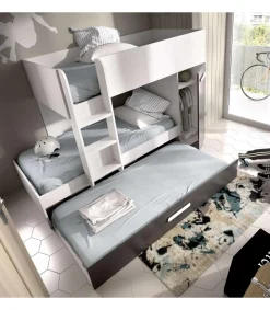Conjunto de cama tren Orcera en blanco-grafito 150 cm(alto)243 cm(ancho)111 cm(largo)