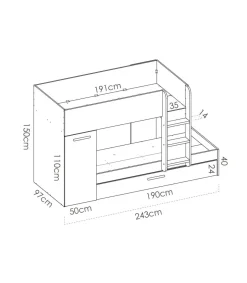 Conjunto de cama tren Orcera en blanco-grafito 150 cm(alto)243 cm(ancho)111 cm(largo)