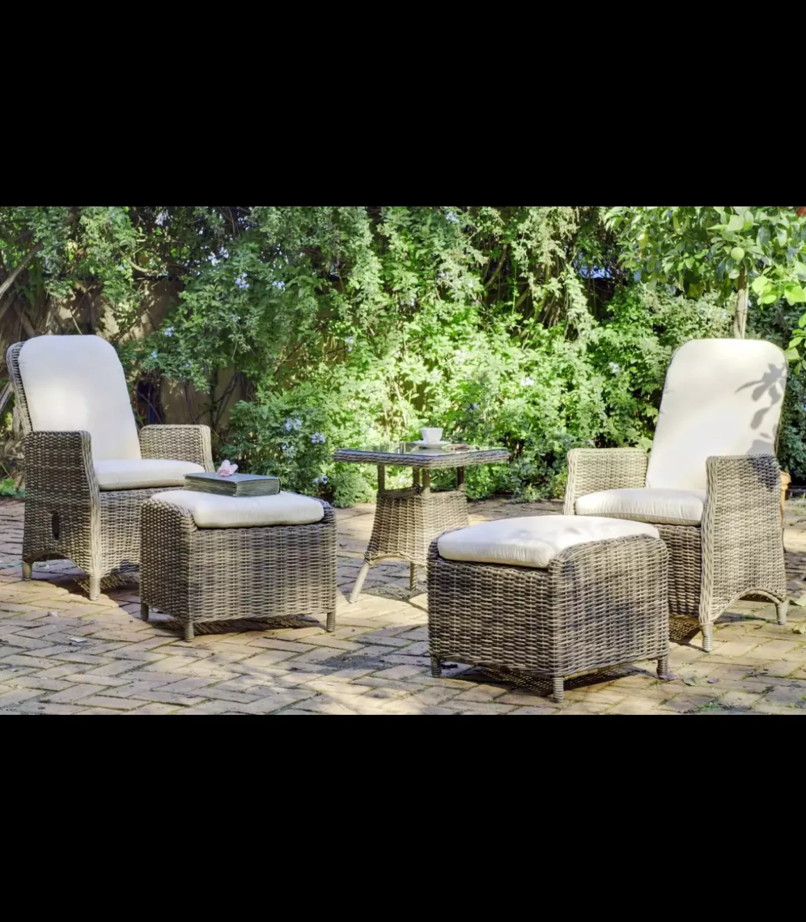 Conjunto de médula sintética 2 sillones reclinables + 2 reposapies con cojines + mesa auxiliar cuadrada, Borsalino-505/70-2+2C
