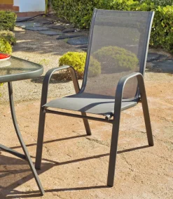 Conjunto de mesa + 4 sillones en acero Cordoba/Sulam-150/4 en acabado gris antracita