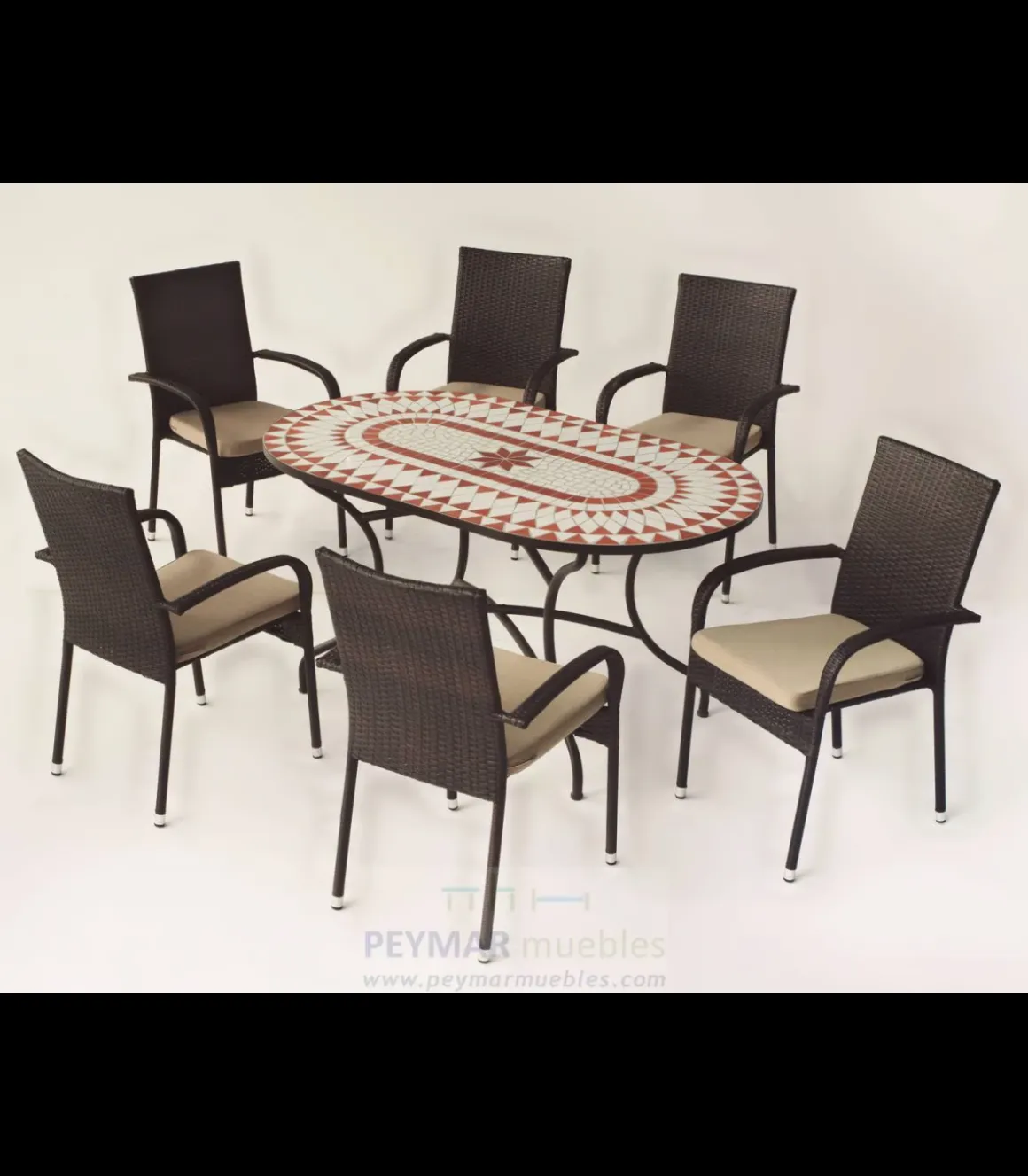 Conjunto de mesa+4 sillones terraza jardín mosaico Neypal/Bahia-150/4.