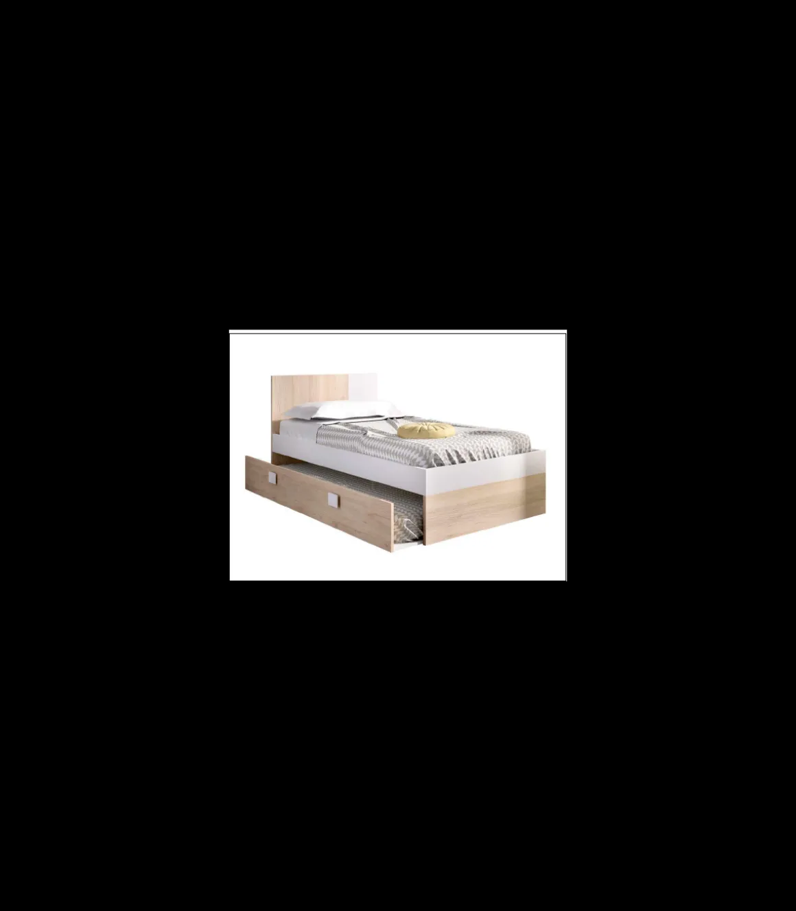 Conjunto juvenil cama con arrastre, mesita, cómoda y armario Duna-6 acabado natural/blanco.