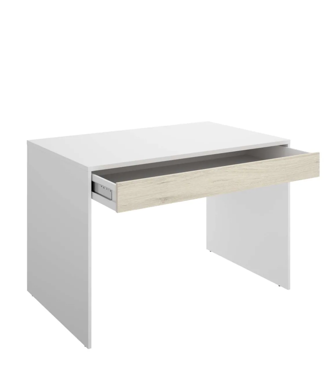 Conjunto juvenil cama de 90cm con 2 cajones, armario y escritorio Tamesis acabado natural/blanco.