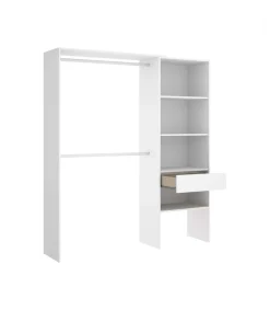 Conjunto juvenil cama de 90cm con cajones, mesita y armario vestidor Lena acabado blanco/natural.