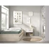 Conjunto juvenil cama de 90cm con cajones, mesita y armario vestidor Lena acabado natural.