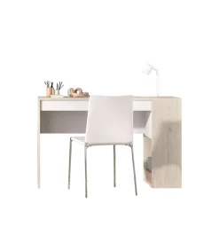 Conjunto juvenil cama de 90 cm, mesita y escritorio Topo-2 acabado natural/blanco.