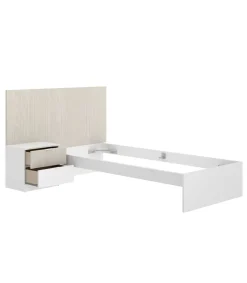 Conjunto juvenil cama, mesita, escritorio y armario vestidor Borja acabado alistonado natural/blanco.