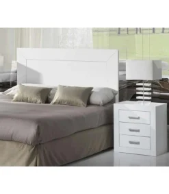 Conjunto matrimonio cabecero de 135 cm + 2 mesitas en madera con acabado blanco