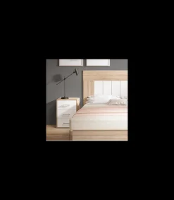 Conjunto matrimonio cabecero + 2 mesitas modelo Bazan acabado roble.