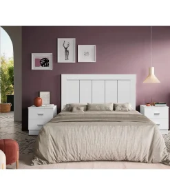 Conjunto matrimonio cabecero + 2 mesitas modelo Daimiel acabado blanco.