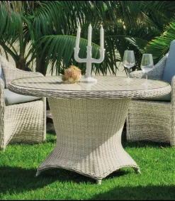 Conjunto mesa redonda + 4 sillones con cojines para terraza jardín Celebes-120/4, Médula Luxe.
