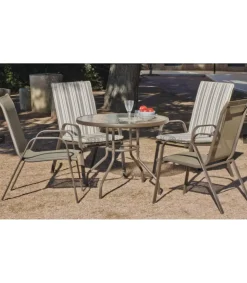 Conjunto mesa + 4 sillones acero Macao-90/4 en acabado color bronce