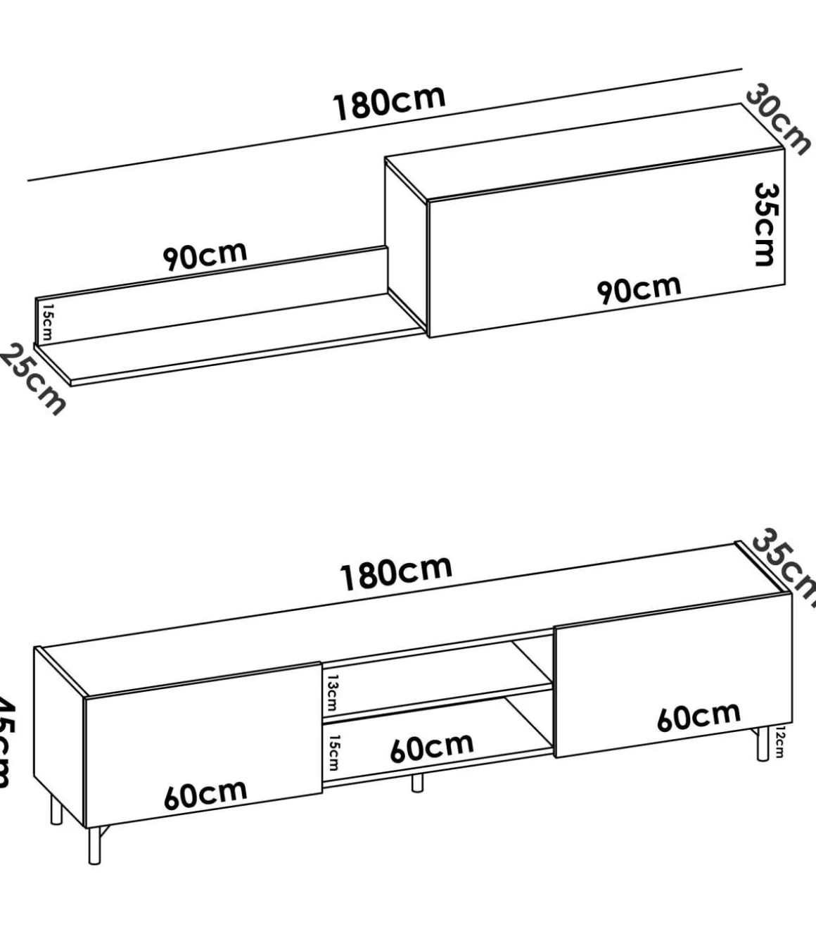Conjunto modular para salón Duna acabado Nordic-Grafito, 180 cm(ancho) 182.4 cm(largo)35 cm ( fondo)