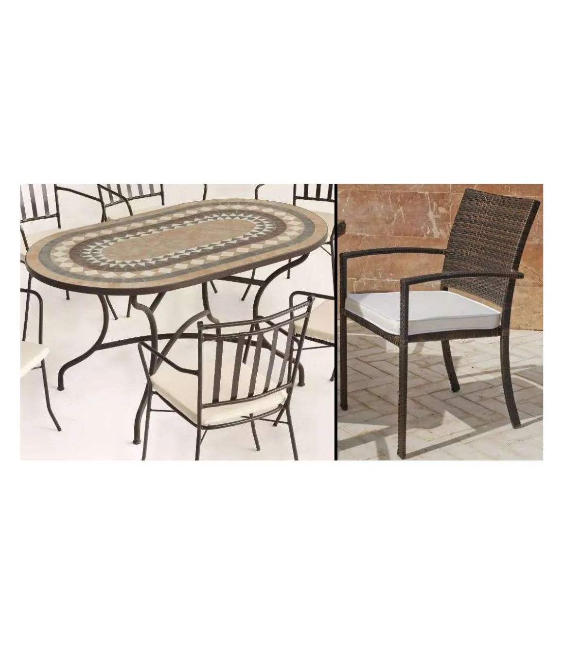 Conjunto mosaico jardín de mesa y 4 sillones con cojines Oasis/Bahia-150/4.