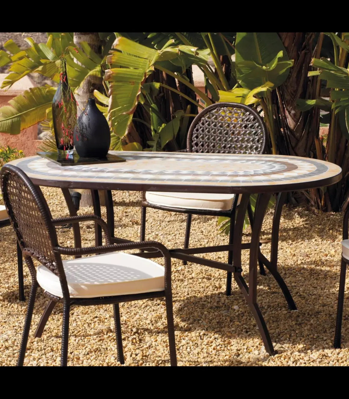 Conjunto mosaico jardín de mesa y 4 sillones con cojines Oasis/Bahia-150/4.