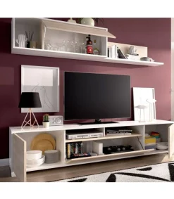 Conjunto mueble salon television Fuerte del Rey en blanco y natural 180 cm(alto)200 cm(ancho)41 cm(largo)