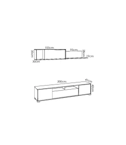 Conjunto mueble salon television Fuerte del Rey en blanco y natural 180 cm(alto)200 cm(ancho)41 cm(largo)
