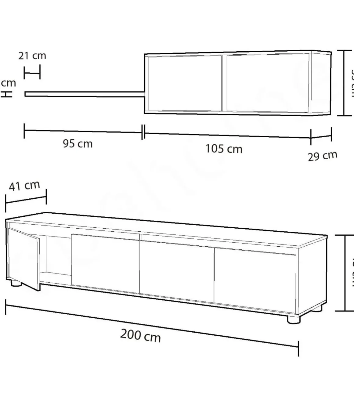 Conjunto para salón Alida, 43cm(alto) 200cm(ancho) 41cm(largo)