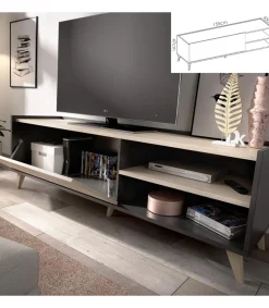 Conjunto salón Cazalilla-6: aparador, mueble TV y mesa centro acabado natural/grafito.