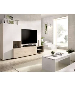 Conjunto salón Laso acabado Natural-Blanco 140.6cm(alto) 2,27 cm(ancho) 40 cm (fondo)