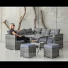 Conjunto sofá rinconera 5 plazas + 2 taburetes +mesa en huitex color gris, Marau.