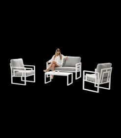 Conjunto terraza jardín aluminio Senia-7 con estructura en blanco.