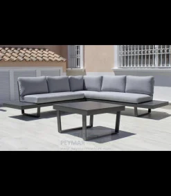 Conjunto terraza jardín aluminio Loira-7 con estructura en antracita.