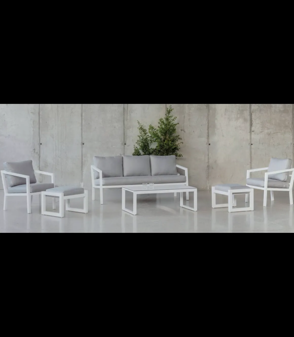 Conjunto terraza jardín aluminio Acapulco-8 con estructura en blanco.