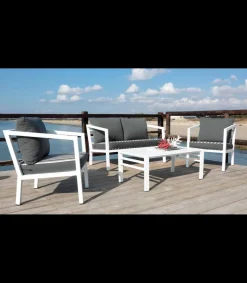 Conjunto terraza jardín aluminio Acapulco-7 con estructura en blanco.