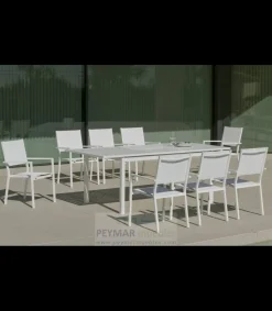Conjunto terraza jardín mesa extensible + 6 sillones aluminio blanco, Palma 170/220/6 Córcega