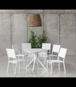 Conjunto terraza jardín mesa + 4 sillones aluminio blanco, Giglio-100/corcega-4.
