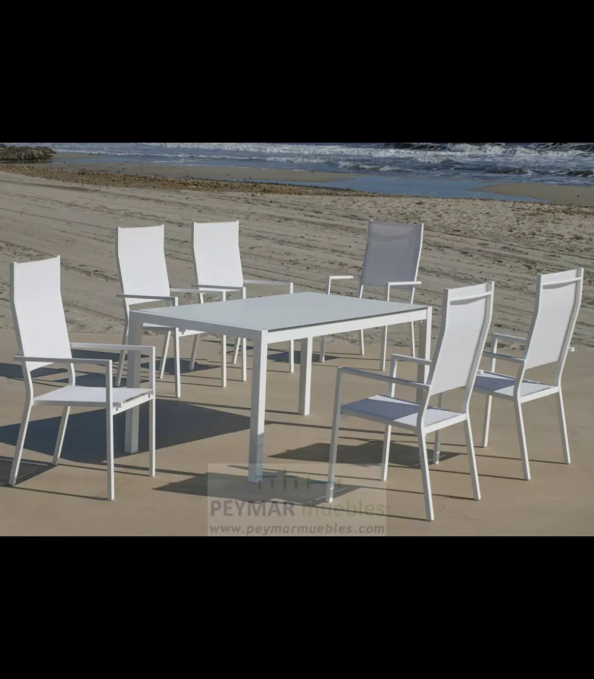 Conjunto terraza jardín mesa + 4 sillones aluminio blanco Córcega 160x90 /janeiro-4.