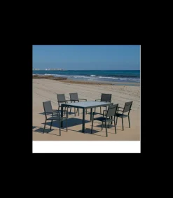 Conjunto terraza jardín mesa + 4 sillones aluminio blanco Palermo 160/4 Córcega