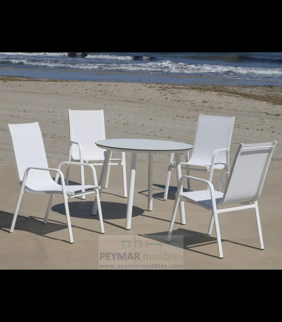 Conjunto terraza jardín mesa + 4 sillones aluminio blanco, Mundra-100/Lerian-4.