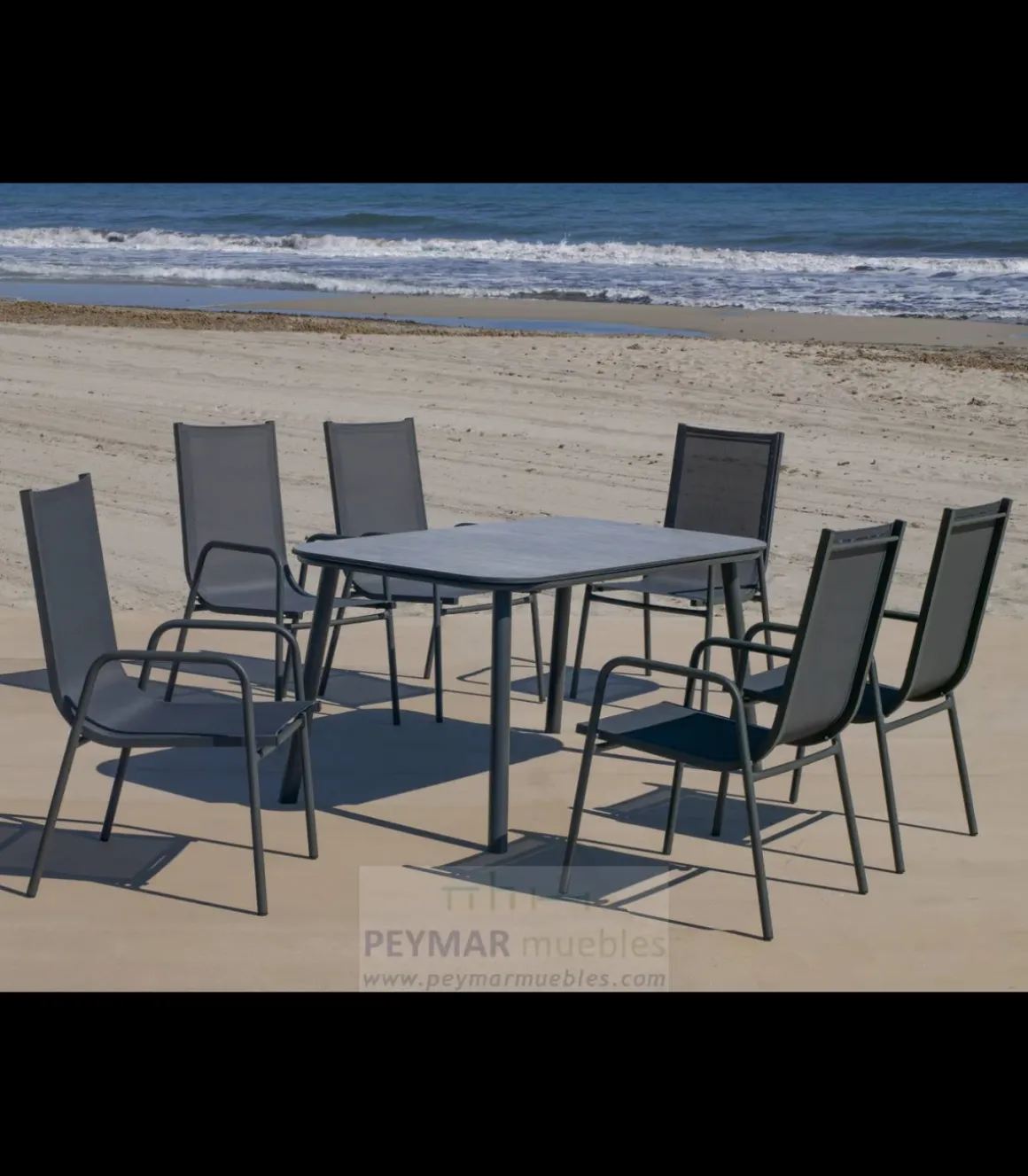 Conjunto terraza jardín mesa + 4 sillones aluminio gris antracita Mundra-150x90/Lerian-4.