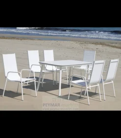 Conjunto terraza jardín mesa + 4 sillones aluminio blanco Mundra-150x90/Lerian-4.