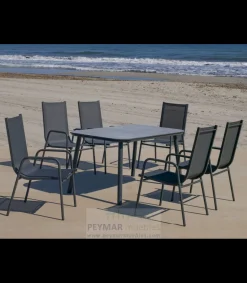 Conjunto terraza jardín mesa + 4 sillones aluminio antracita Mundra-150x90/Lerian-4.
