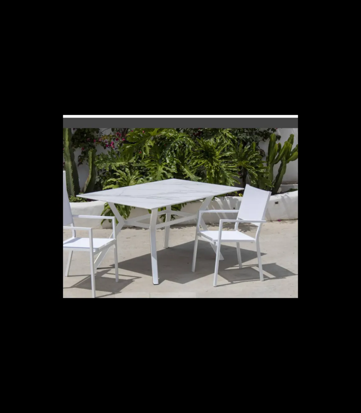Conjunto terraza jardín mesa + 4 sillones aluminio blanco, Veneto-160x90/ Córcega 4.