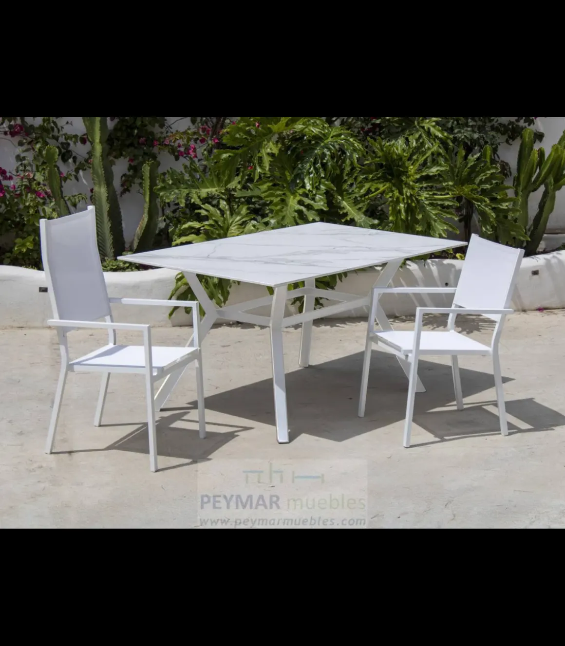 Conjunto terraza jardín mesa + 4 sillones aluminio blanco, Veneto-160x90/ Córcega 4.