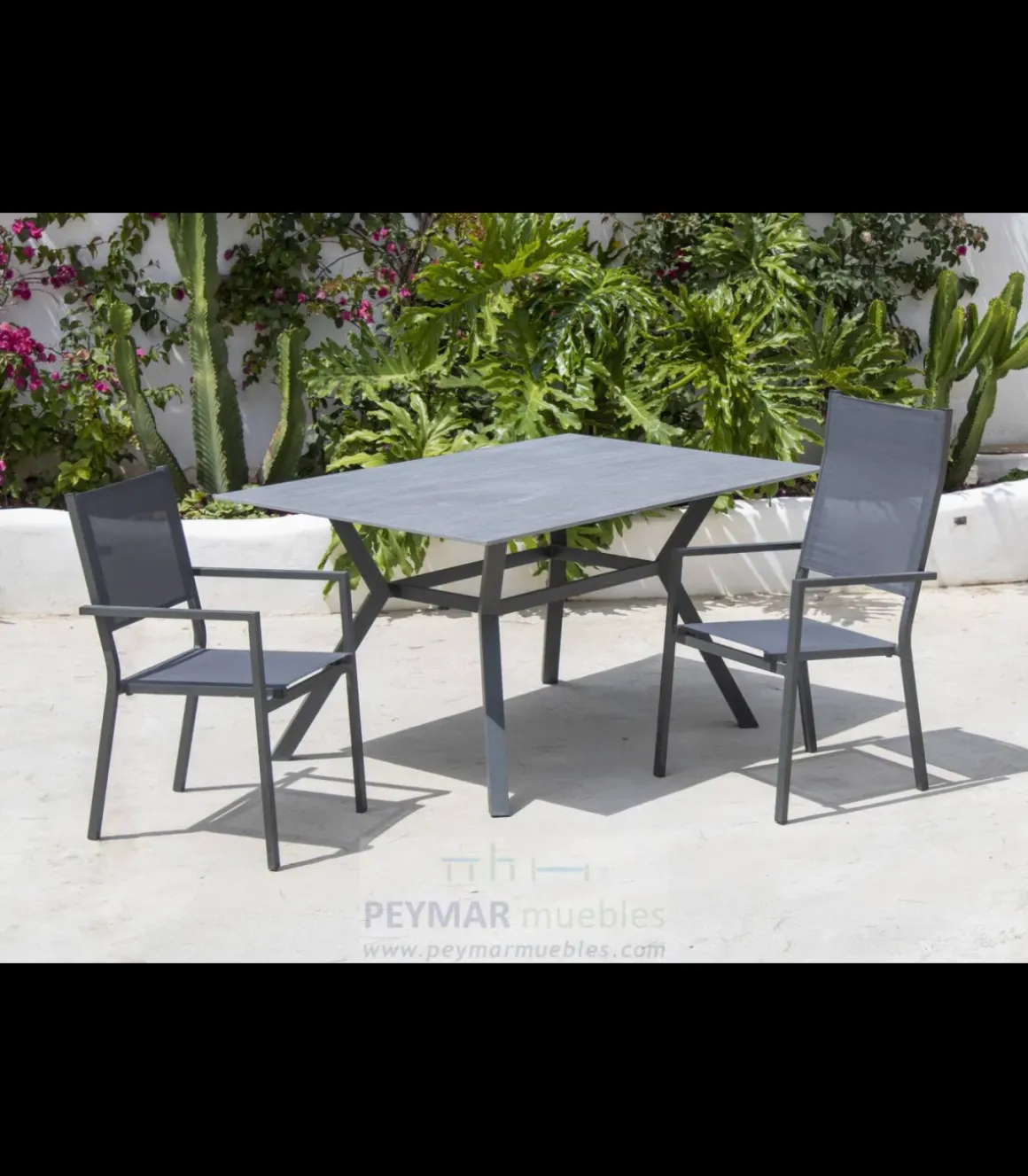 Conjunto terraza jardín mesa + 4 sillones aluminio antracita, Veneto-160x90/ Córcega 4.