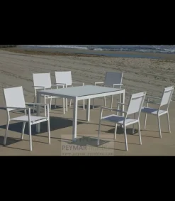 Conjunto terraza jardín mesa 160X90 + 4 sillones modelo Córcega aluminio blanco.