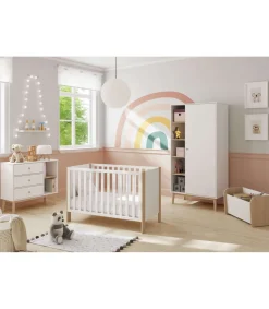 Cuna infantil DYLAN acabado blanco/cera blanca, 80cm(alto) 123cm(ancho) 65.5cm(fondo)