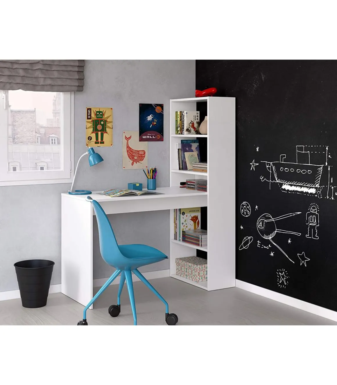 Escritorio con estanteria Boston en blanco artik 144 cm(alto)120 cm(ancho)53 cm(largo)