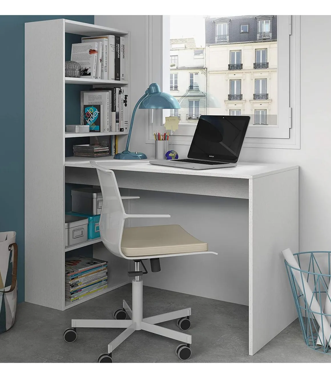 Escritorio con estanteria Boston en blanco artik 144 cm(alto)120 cm(ancho)53 cm(largo)